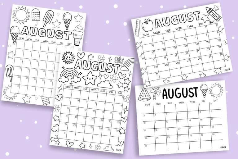 August 2025 Coloring Calendars