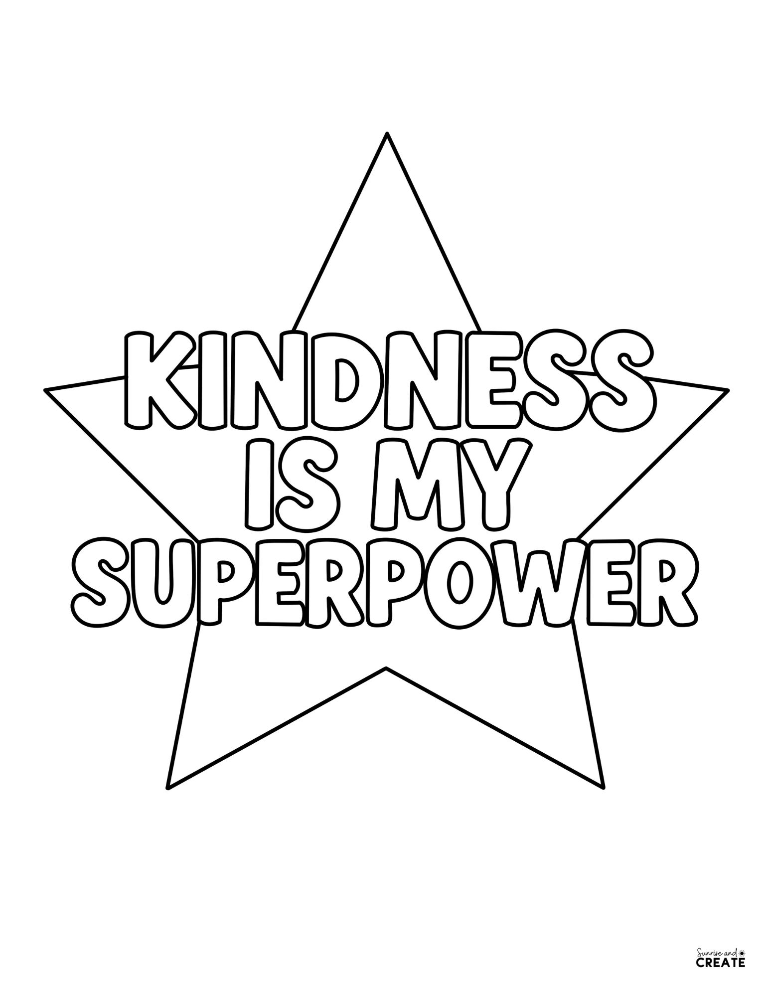coloring page of star that says kindness is my superpower