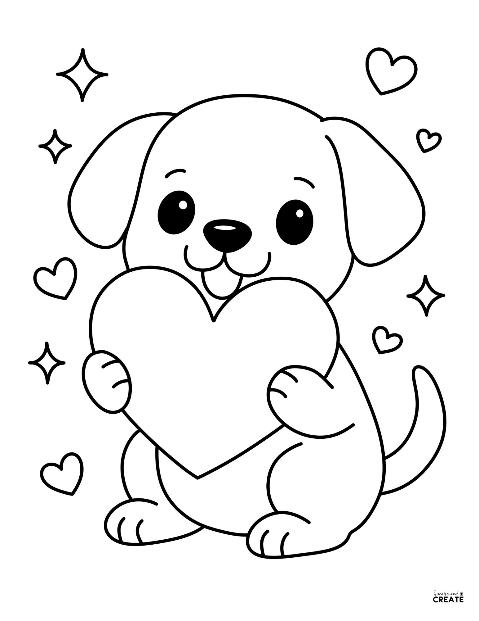 Puppy With Heart Coloring Sheet