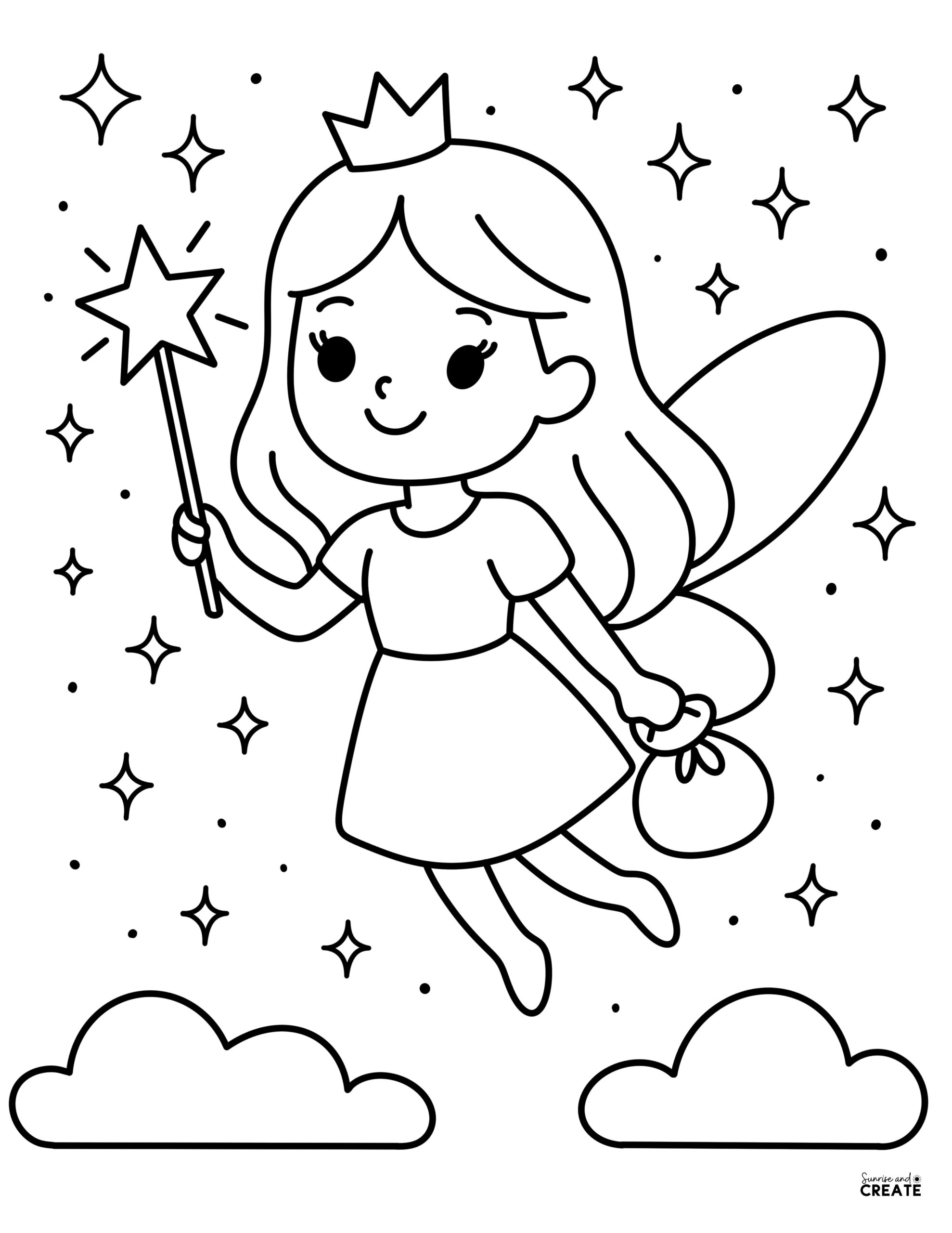tooth fairy flying through sky coloring page
