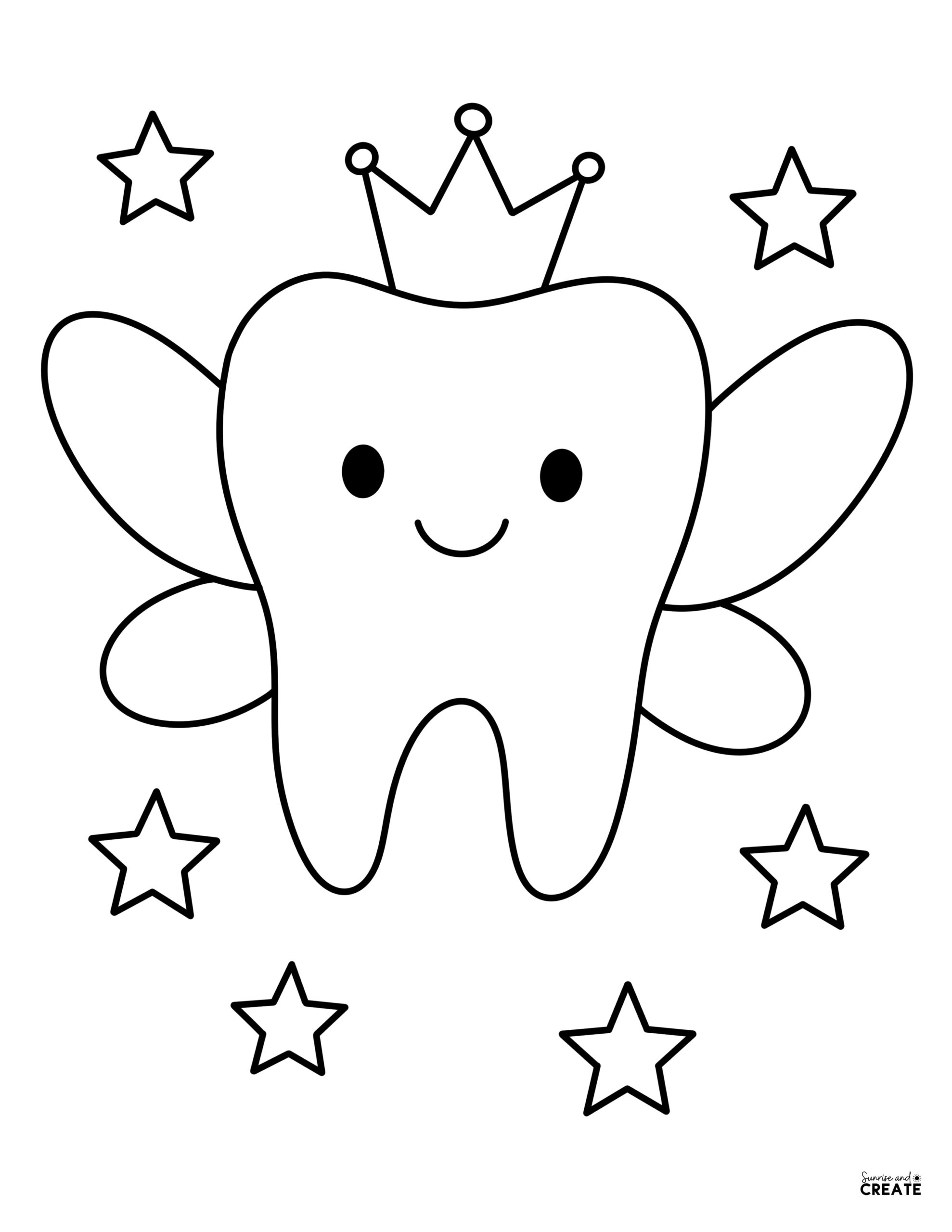 tooth with wings and a crown coloring page
