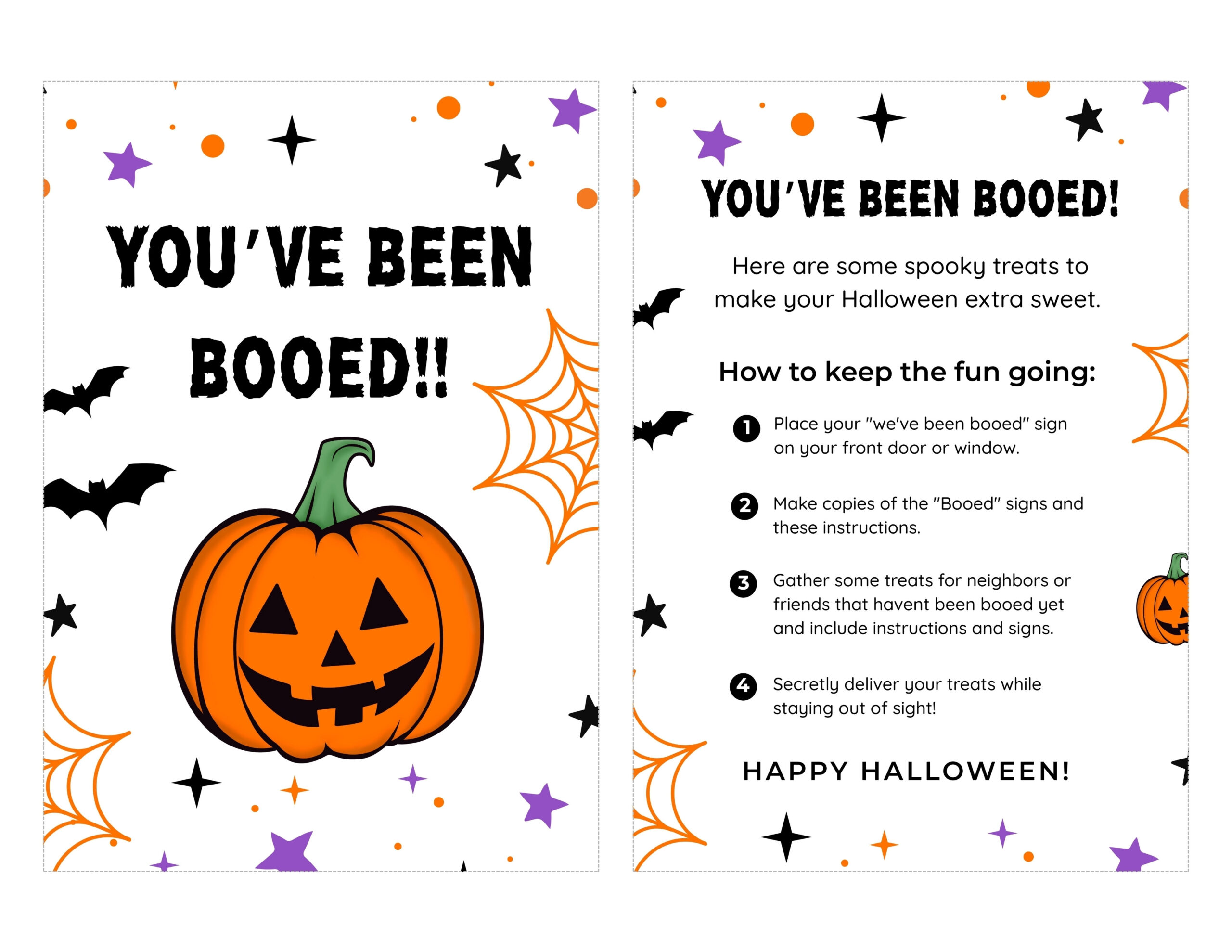 you've been booed sign with pumpkin and instructions
