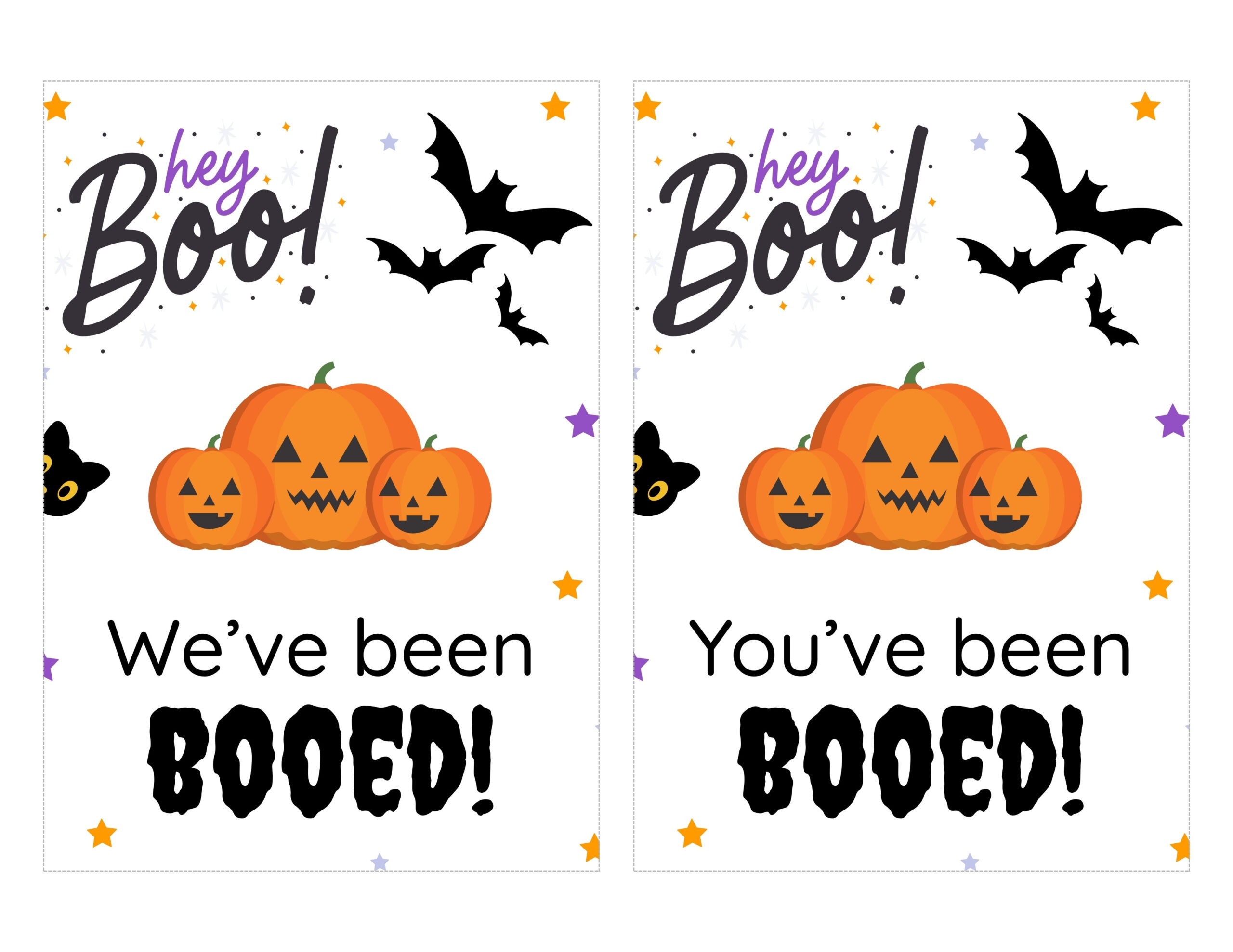 you've been booed printables with black cat and pumpkins
