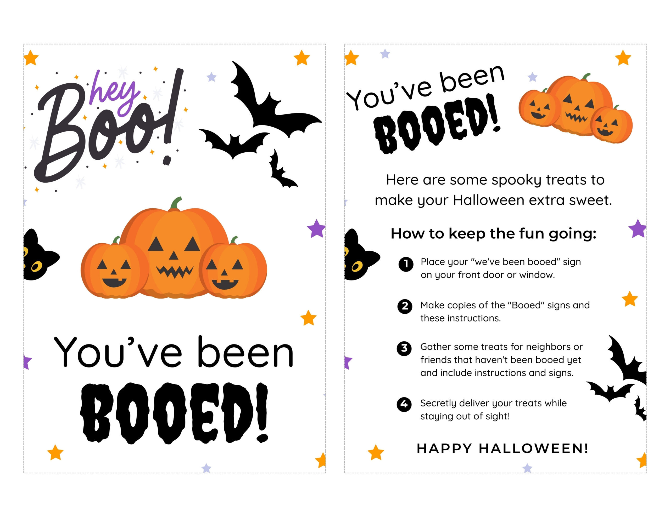you've been booed printables with pumpkins and cat
