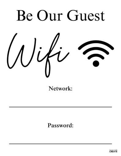 full page be our guest wifi printable for password